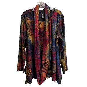 Ali Miles Long Sleeve Tunic Blouse Velvet Burnout Artsy Colorful With Scarf